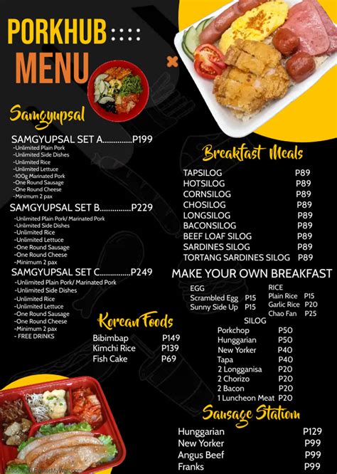 Menu at PorkHub restaurant, Iloilo City.